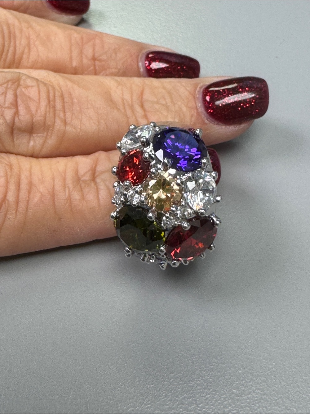 Vintage NVC Multicolor Statement Ring Size 7 Purple Red Green Amber